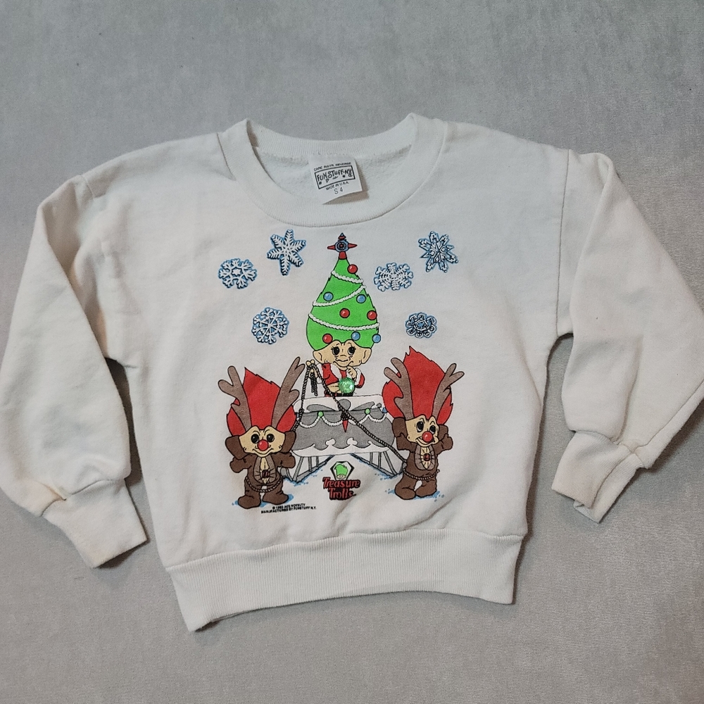 Vintage 1992 treasure trolls Christmas sweat shirt size 4 boys or girls.